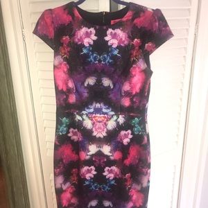 A line, knee length, floral dress